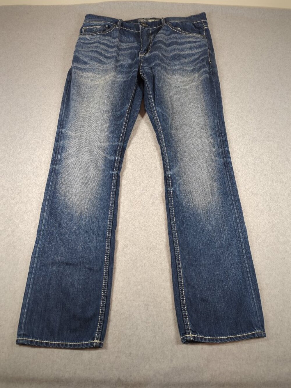 BKE Jake Jeans Men's 34R (Fit 34x31) Blue Straight Leg Stretch Whiskered